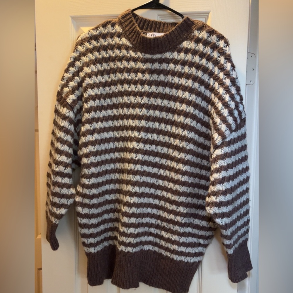 Zara Brown & Cream Knit Sweater Size S Like New Oversized